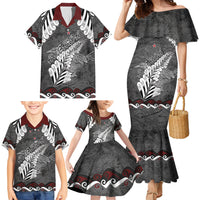 New Zealand Weka Personalised Family Matching Mermaid Dress and Hawaiian Shirt Aotearoa Hen Silver Fern Maori Pattern LT22 - Polynesian Pride