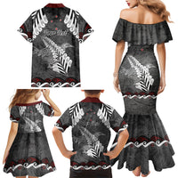 New Zealand Weka Personalised Family Matching Mermaid Dress and Hawaiian Shirt Aotearoa Hen Silver Fern Maori Pattern LT22 - Polynesian Pride