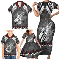 New Zealand Weka Personalised Family Matching Short Sleeve Bodycon Dress and Hawaiian Shirt Aotearoa Hen Silver Fern Maori Pattern LT22 - Polynesian Pride