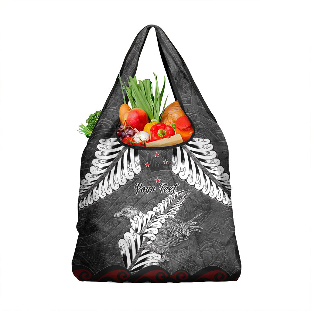 New Zealand Weka Personalised Grocery Bag Aotearoa Hen Silver Fern Maori Pattern
