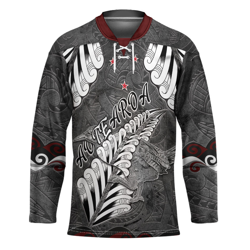 New Zealand Weka Personalised Hockey Jersey Aotearoa Hen Silver Fern Maori Pattern