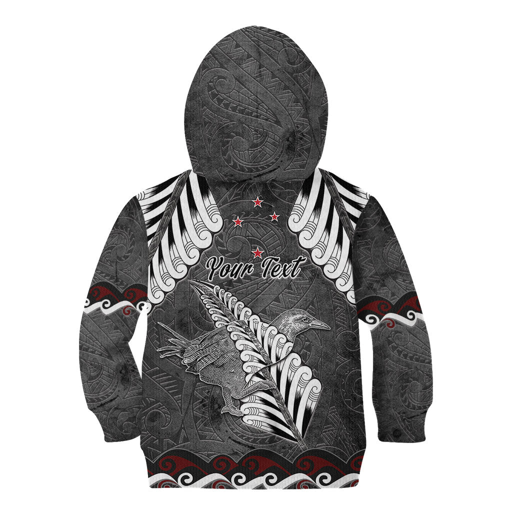 New Zealand Weka Personalised Kid Hoodie Aotearoa Hen Silver Fern Maori Pattern