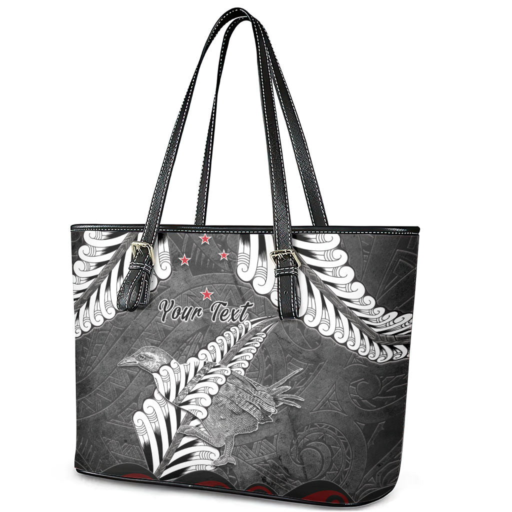 New Zealand Weka Personalised Leather Tote Bag Aotearoa Hen Silver Fern Maori Pattern