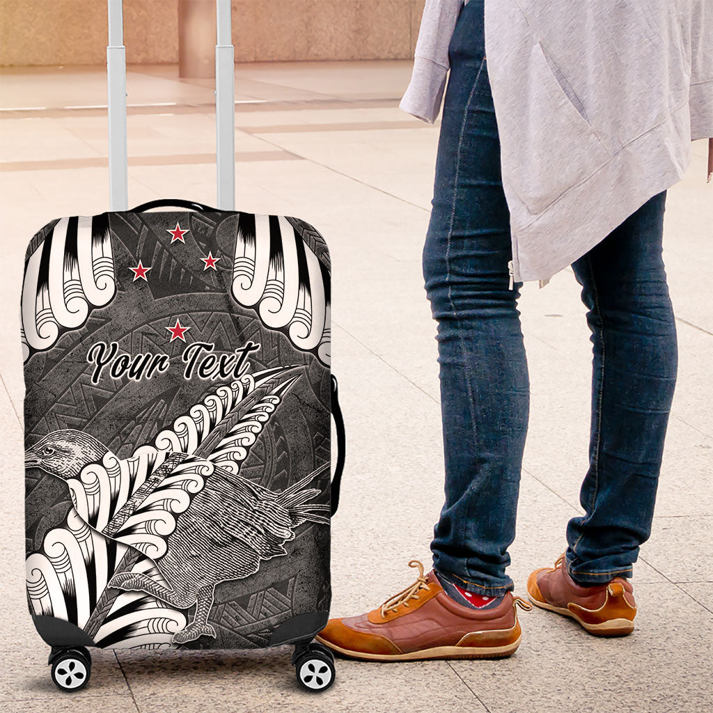 New Zealand Weka Personalised Luggage Cover Aotearoa Hen Silver Fern Maori Pattern