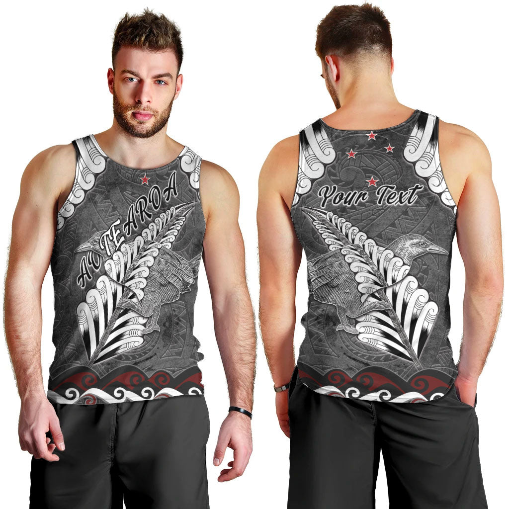 New Zealand Weka Personalised Men Tank Top Aotearoa Hen Silver Fern Maori Pattern