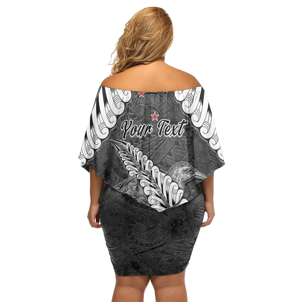 New Zealand Weka Personalised Off Shoulder Short Dress Aotearoa Hen Silver Fern Maori Pattern