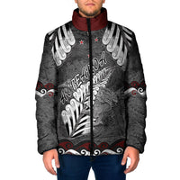 New Zealand Weka Personalised Padded Jacket Aotearoa Hen Silver Fern Maori Pattern