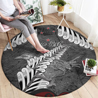 New Zealand Weka Personalised Round Carpet Aotearoa Hen Silver Fern Maori Pattern