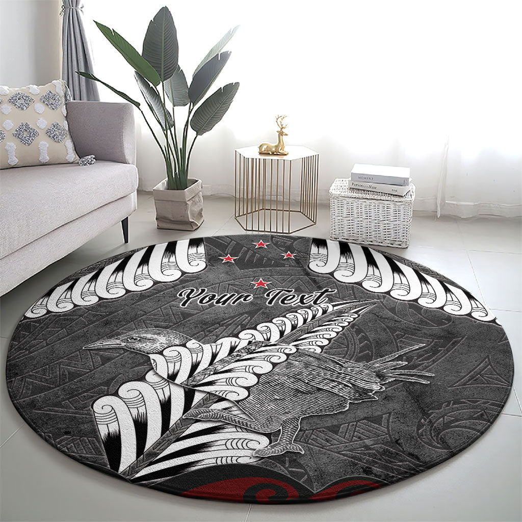 New Zealand Weka Personalised Round Carpet Aotearoa Hen Silver Fern Maori Pattern