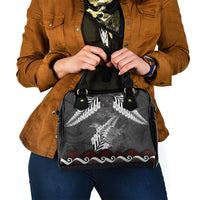 New Zealand Weka Personalised Shoulder Handbag Aotearoa Hen Silver Fern Maori Pattern