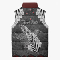 New Zealand Weka Personalised Sleeveless Puffer Jacket Aotearoa Hen Silver Fern Maori Pattern