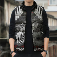 New Zealand Weka Personalised Sleeveless Puffer Jacket Aotearoa Hen Silver Fern Maori Pattern
