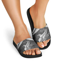 New Zealand Weka Personalised Slide Sandals Aotearoa Hen Silver Fern Maori Pattern