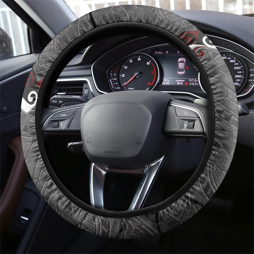 New Zealand Weka Steering Wheel Cover Aotearoa Hen Silver Fern Maori Pattern