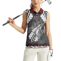 New Zealand Weka Personalised Women Sleeveless Polo Shirt Aotearoa Hen Silver Fern Maori Pattern