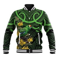 New Zealand Parakeet Bird Baseball Jacket Maori Kakariki Kowhai Maori Pattern