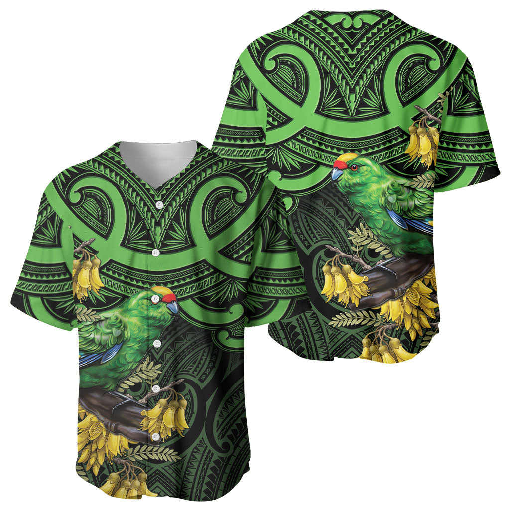 New Zealand Parakeet Bird Baseball Jersey Maori Kakariki Kowhai Maori Pattern