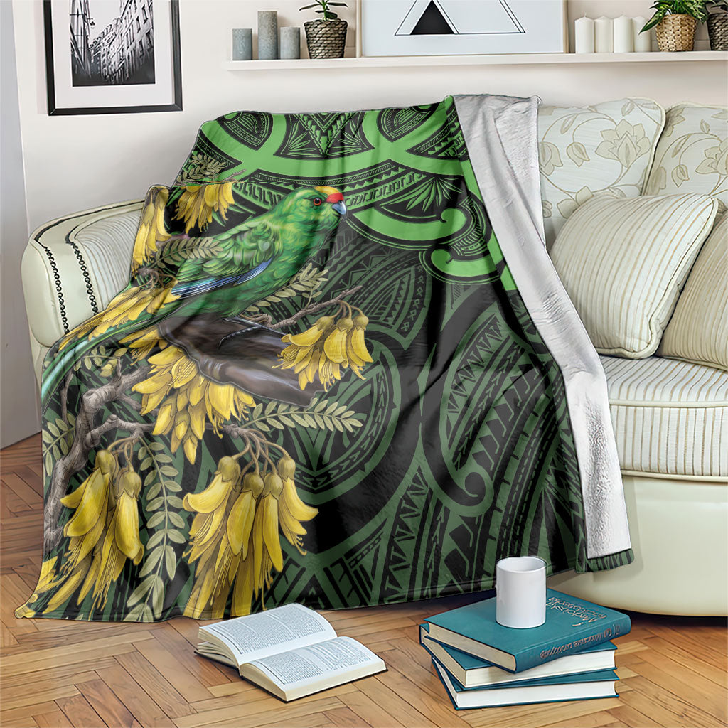 New Zealand Parakeet Bird Blanket Maori Kakariki Kowhai Maori Pattern LT22 Green - Polynesian Pride