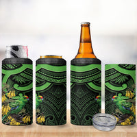 New Zealand Parakeet Bird 4 in 1 Can Cooler Tumbler Maori Kakariki Kowhai Maori Pattern