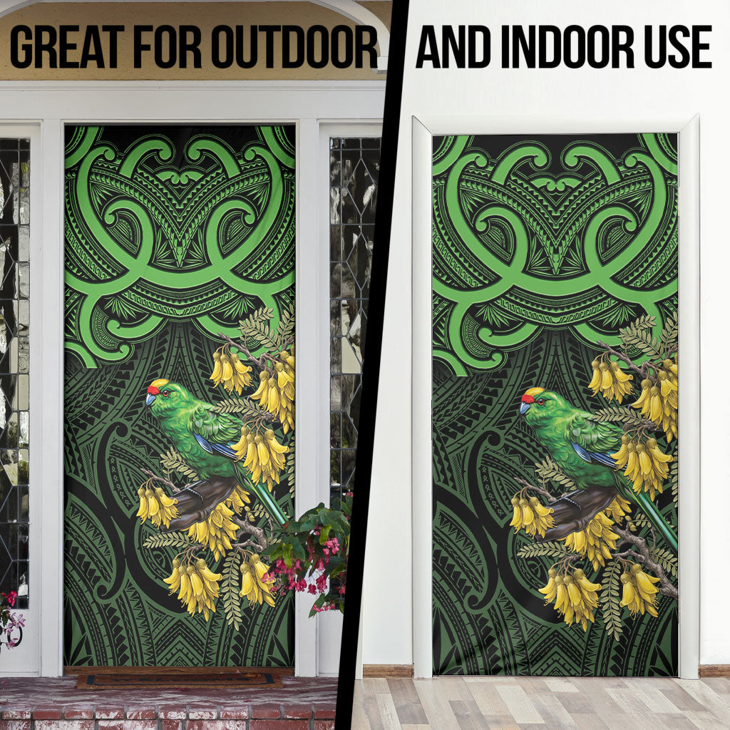 New Zealand Parakeet Bird Door Cover Maori Kakariki Kowhai Maori Pattern