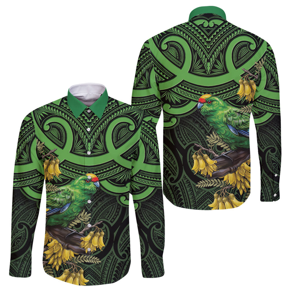 New Zealand Parakeet Bird Family Matching Puletasi and Hawaiian Shirt Maori Kakariki Kowhai Maori Pattern
