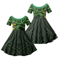 New Zealand Parakeet Bird Family Matching Puletasi and Hawaiian Shirt Maori Kakariki Kowhai Maori Pattern