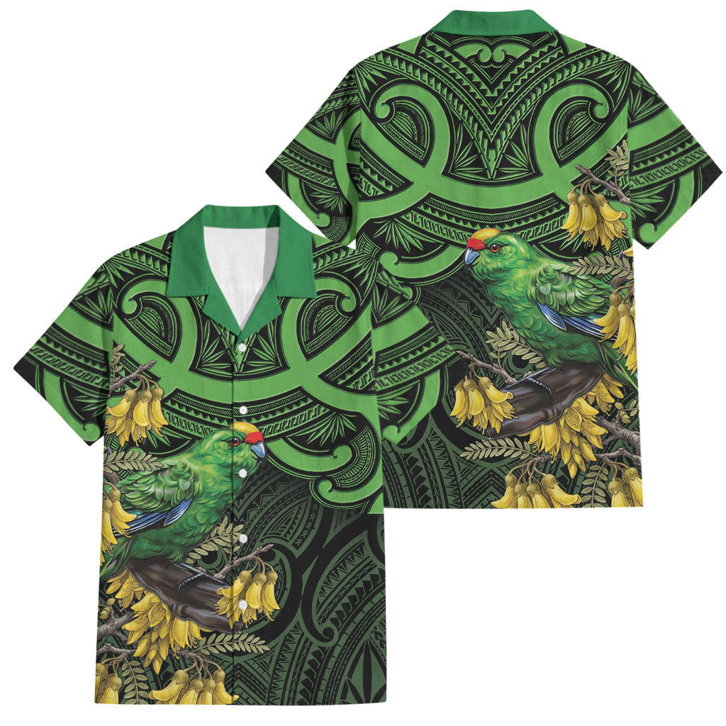 New Zealand Parakeet Bird Family Matching Summer Maxi Dress and Hawaiian Shirt Maori Kakariki Kowhai Maori Pattern
