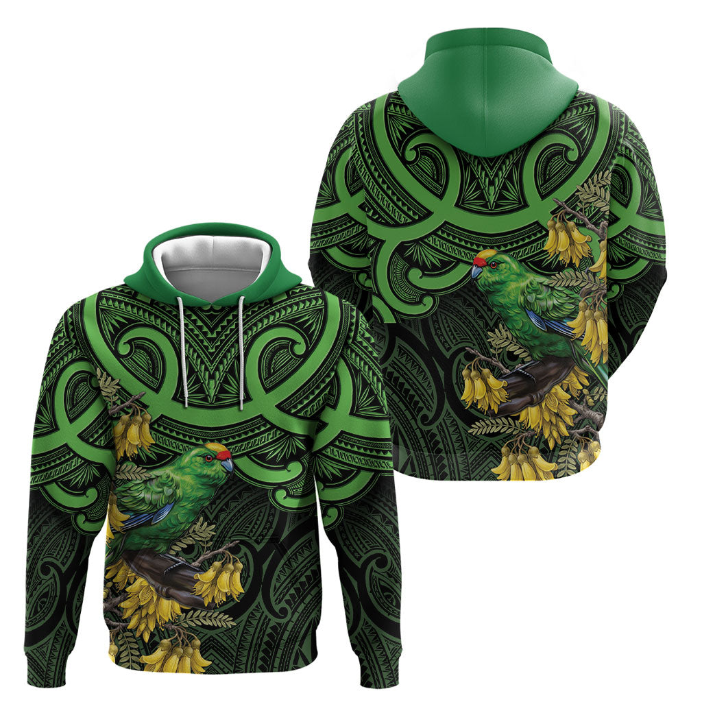 New Zealand Parakeet Bird Hoodie Maori Kakariki Kowhai Maori Pattern
