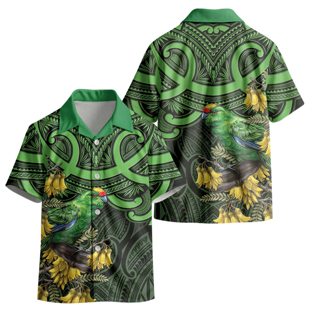 New Zealand Parakeet Bird Kid Hawaiian Shirt Maori Kakariki Kowhai Maori Pattern