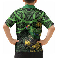 New Zealand Parakeet Bird Kid Hawaiian Shirt Maori Kakariki Kowhai Maori Pattern