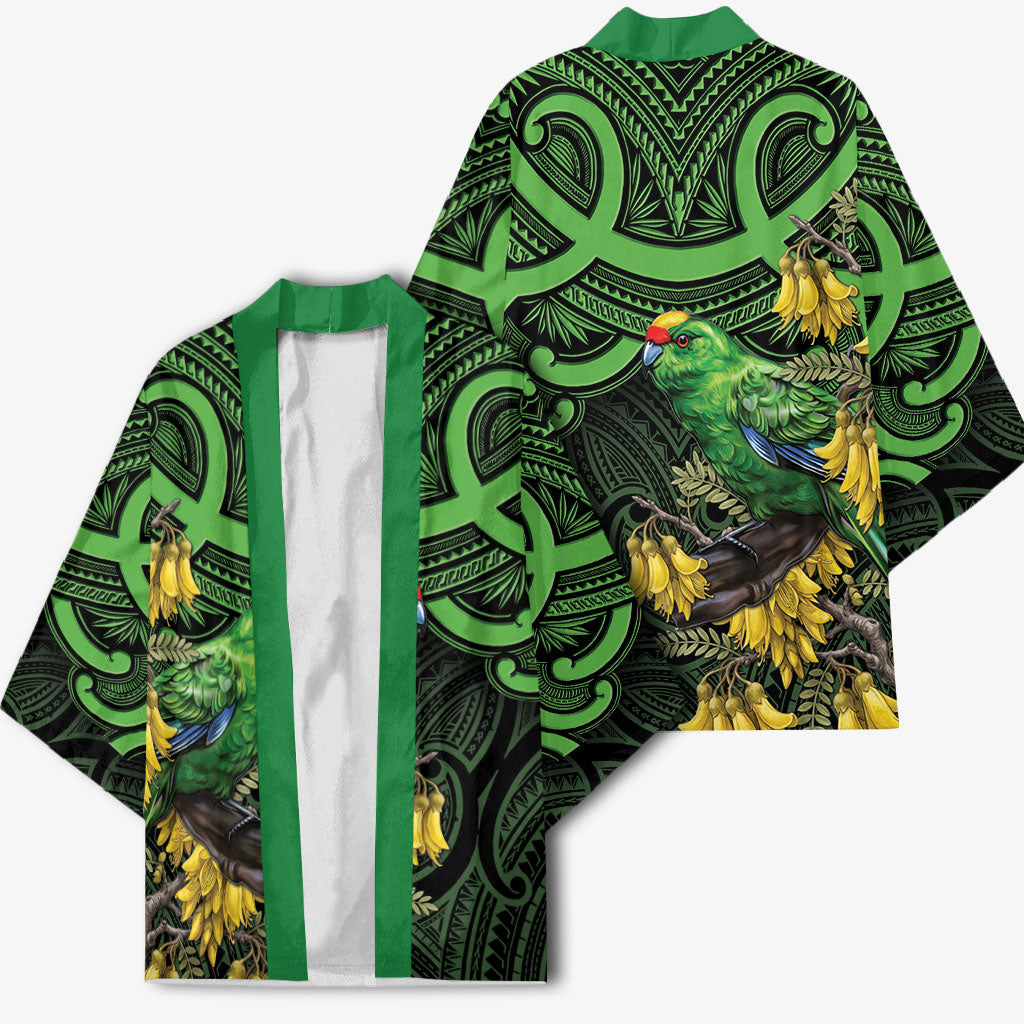 New Zealand Parakeet Bird Kimono Maori Kakariki Kowhai Maori Pattern