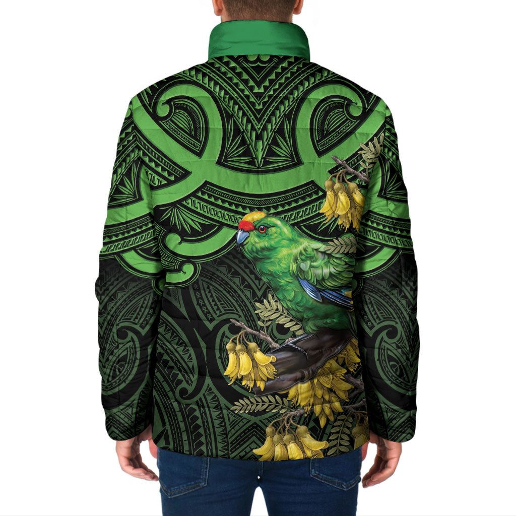 New Zealand Parakeet Bird Padded Jacket Maori Kakariki Kowhai Maori Pattern
