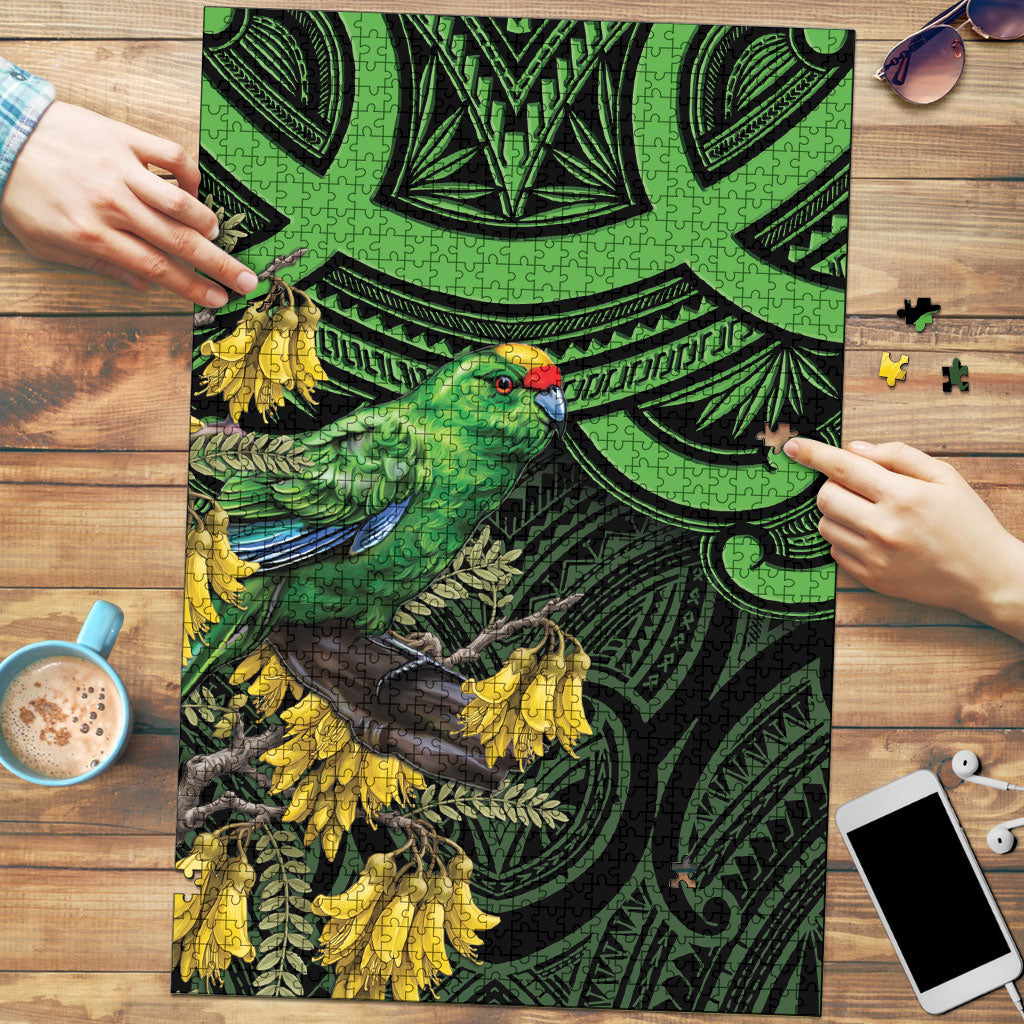 New Zealand Parakeet Bird Puzzle Maori Kakariki Kowhai Maori Pattern