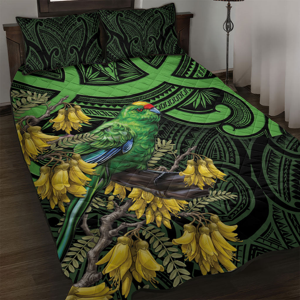 New Zealand Parakeet Bird Quilt Bed Set Maori Kakariki Kowhai Maori Pattern LT22 Green - Polynesian Pride