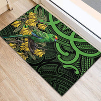 New Zealand Parakeet Bird Rubber Doormat Maori Kakariki Kowhai Maori Pattern