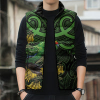 New Zealand Parakeet Bird Sleeveless Puffer Jacket Maori Kakariki Kowhai Maori Pattern