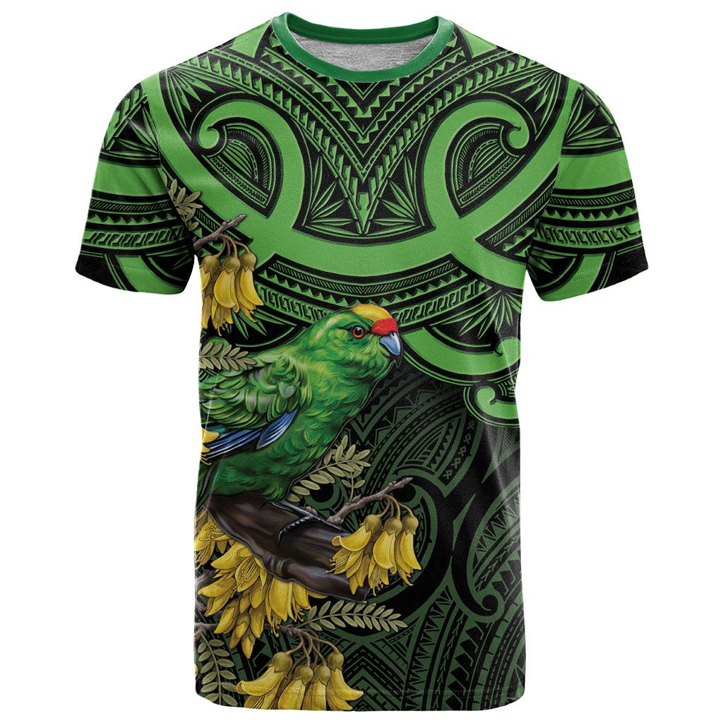 New Zealand Parakeet Bird T Shirt Maori Kakariki Kowhai Maori Pattern
