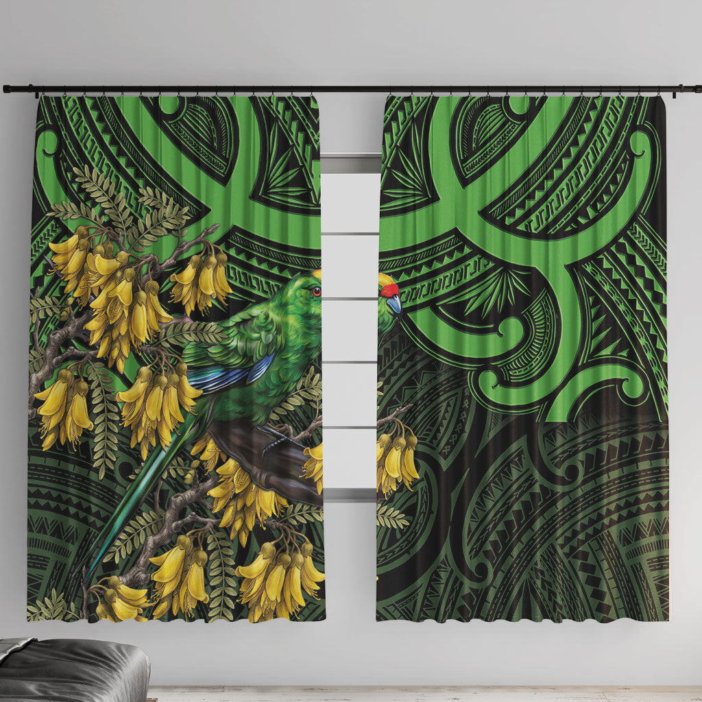 New Zealand Parakeet Bird Window Curtain Maori Kakariki Kowhai Maori Pattern