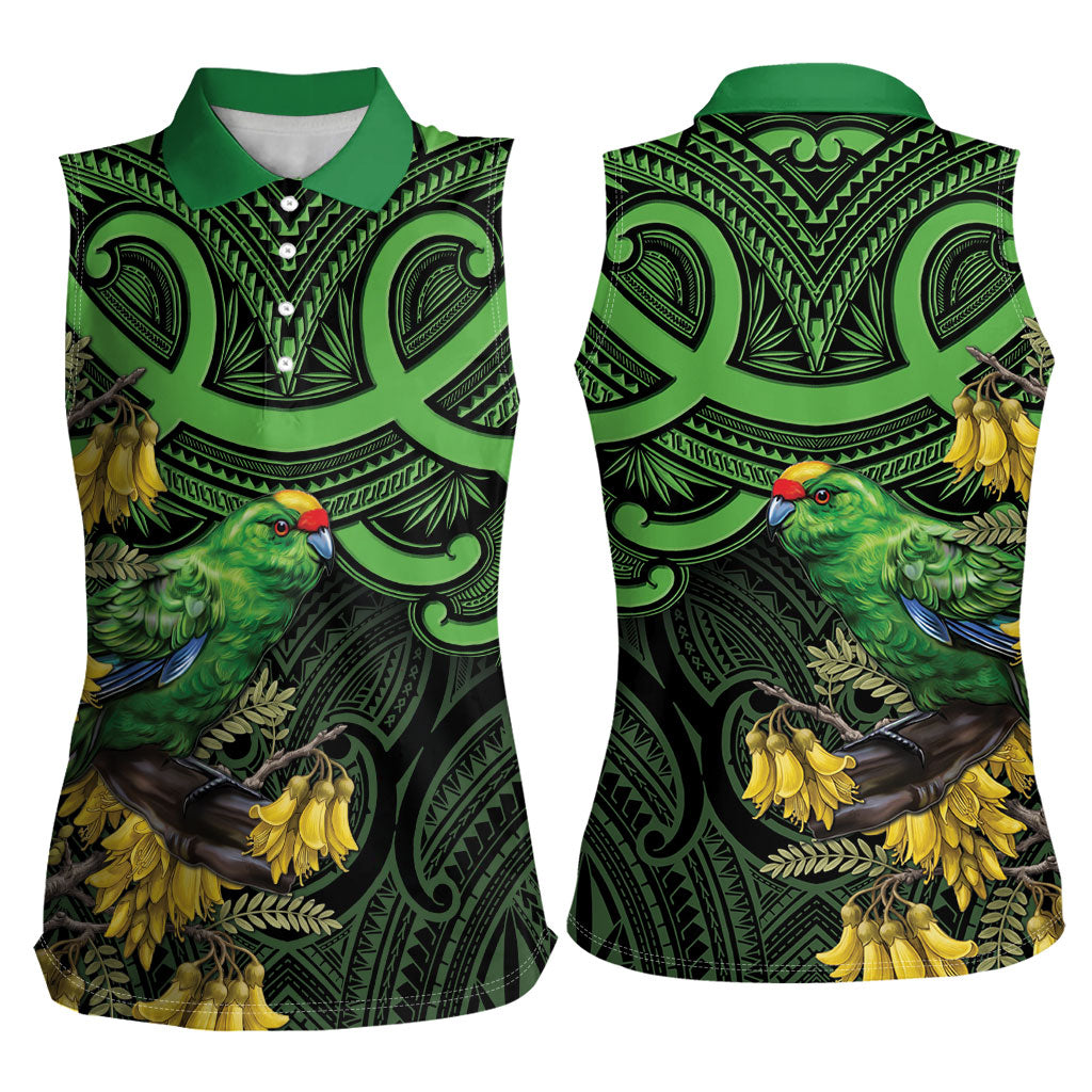 New Zealand Parakeet Bird Women Sleeveless Polo Shirt Maori Kakariki Kowhai Maori Pattern