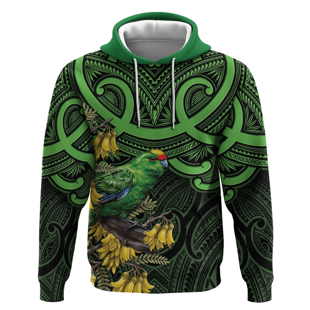 New Zealand Parakeet Bird Zip Hoodie Maori Kakariki Kowhai Maori Pattern