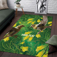 Bellbird New Zealand Personalised Area Rug Kowhai Flower Maori Pattern LT22 Green - Polynesian Pride