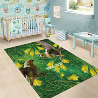 Bellbird New Zealand Personalised Area Rug Kowhai Flower Maori Pattern LT22 - Polynesian Pride