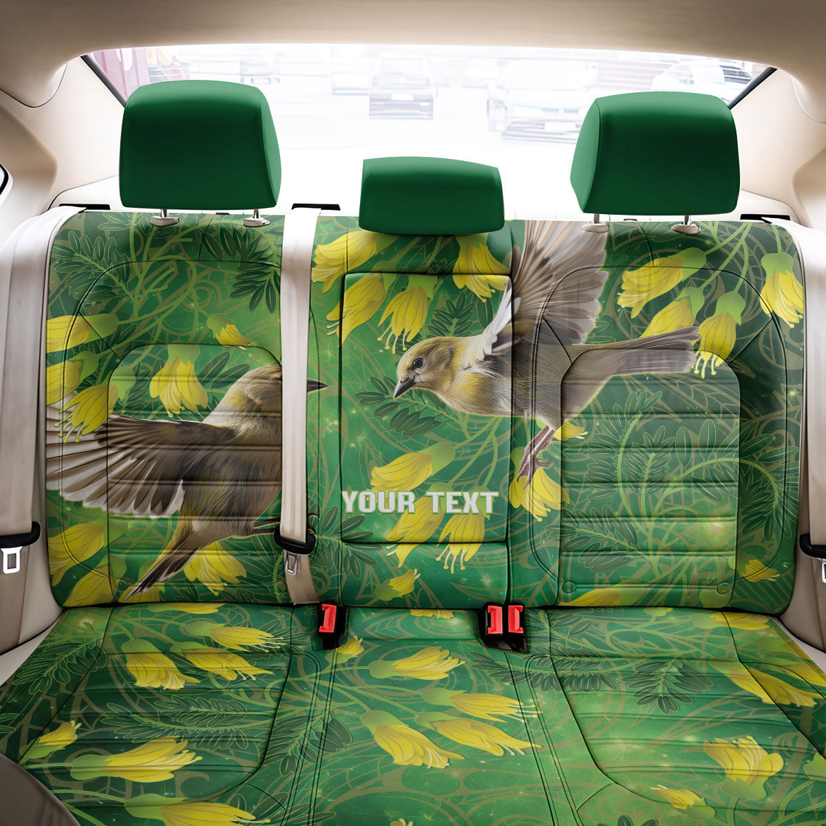 Bellbird New Zealand Personalised Back Car Seat Cover Kowhai Flower Maori Pattern