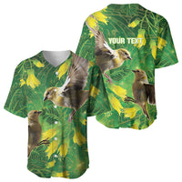 Bellbird New Zealand Personalised Baseball Jersey Kowhai Flower Maori Pattern LT22 - Polynesian Pride