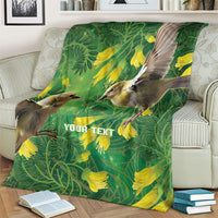 Bellbird New Zealand Personalised Blanket Kowhai Flower Maori Pattern