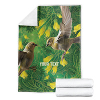 Bellbird New Zealand Personalised Blanket Kowhai Flower Maori Pattern