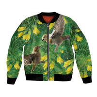 Bellbird New Zealand Personalised Bomber Jacket Kowhai Flower Maori Pattern
