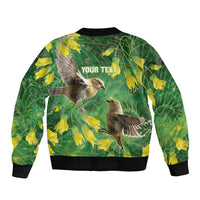Bellbird New Zealand Personalised Bomber Jacket Kowhai Flower Maori Pattern