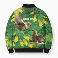 Bellbird New Zealand Personalised Bomber Puffer Jacket Kowhai Flower Maori Pattern