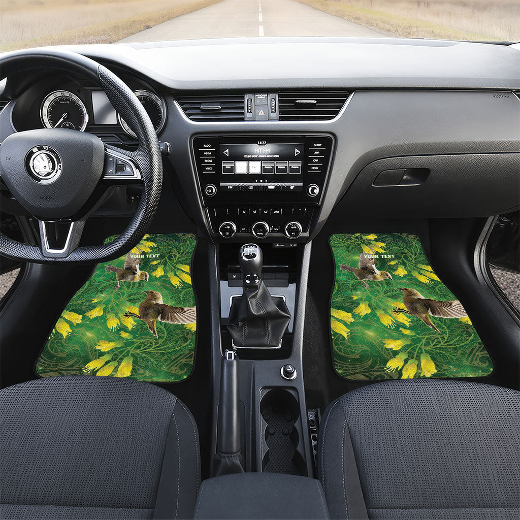 Bellbird New Zealand Personalised Car Mats Kowhai Flower Maori Pattern LT22 Set 2pcs - Front Green - Polynesian Pride
